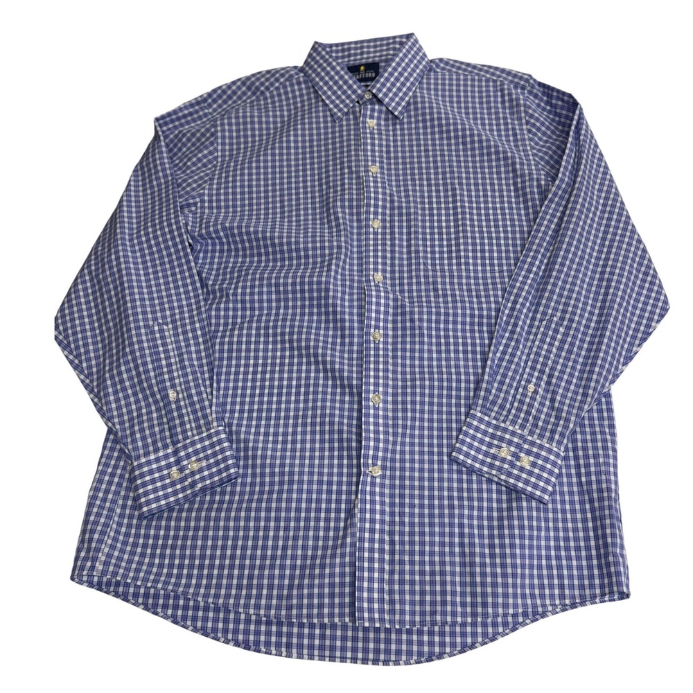 Stafford Dress Shirt Blue White Gingham Travel Performance 16.5 34-35 Men